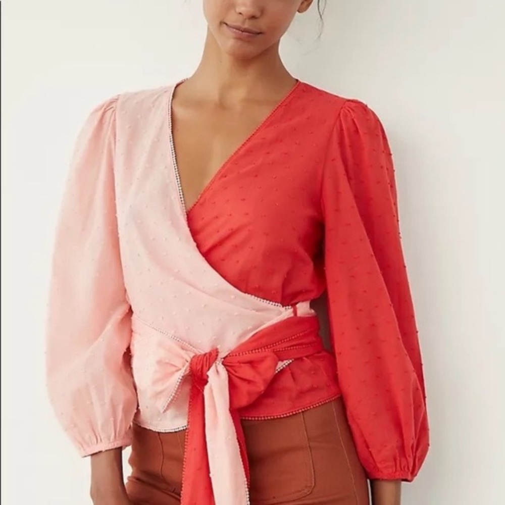 Farm Rio by Anthropology Rose and Pink Wrap Top